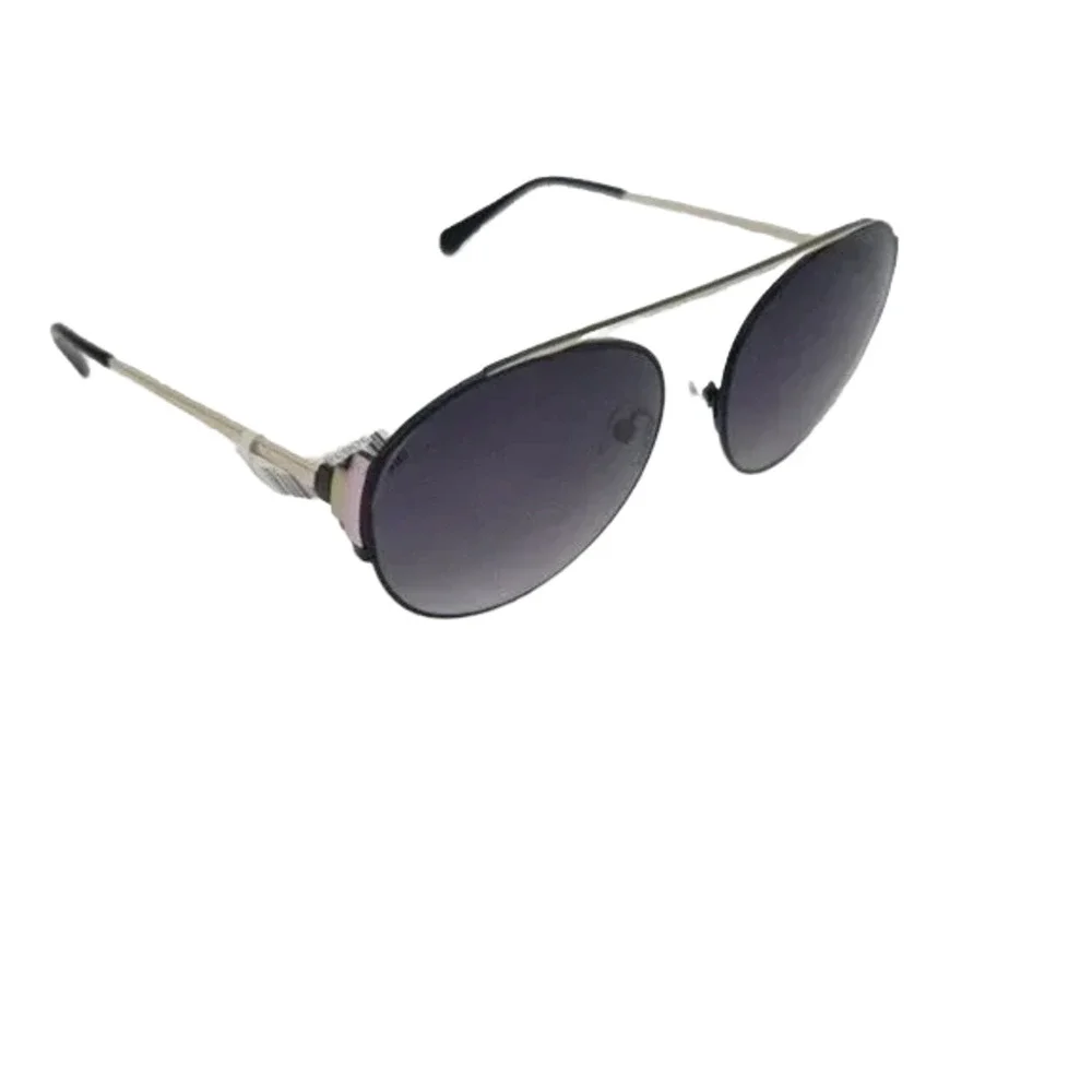 Balmain Black Gold Frame and Bridge Round Lens Aviator Unisex Sunglasses